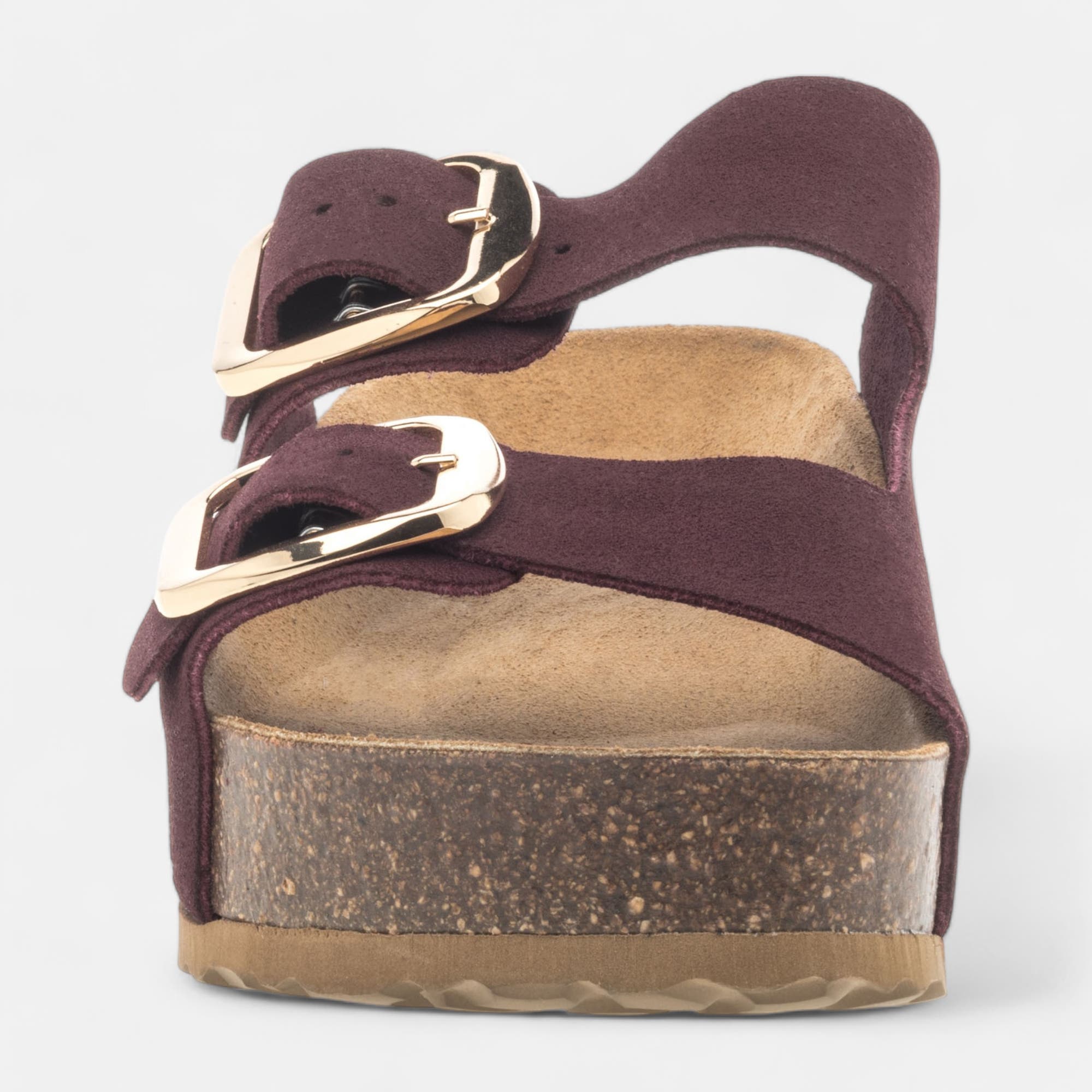 Mules semelle liège Femme en cuir bordeaux