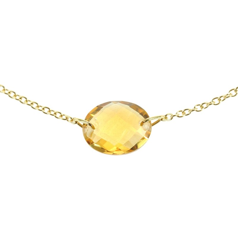 Bracelet chaine or jaune avec citrine ovale - BeJewels