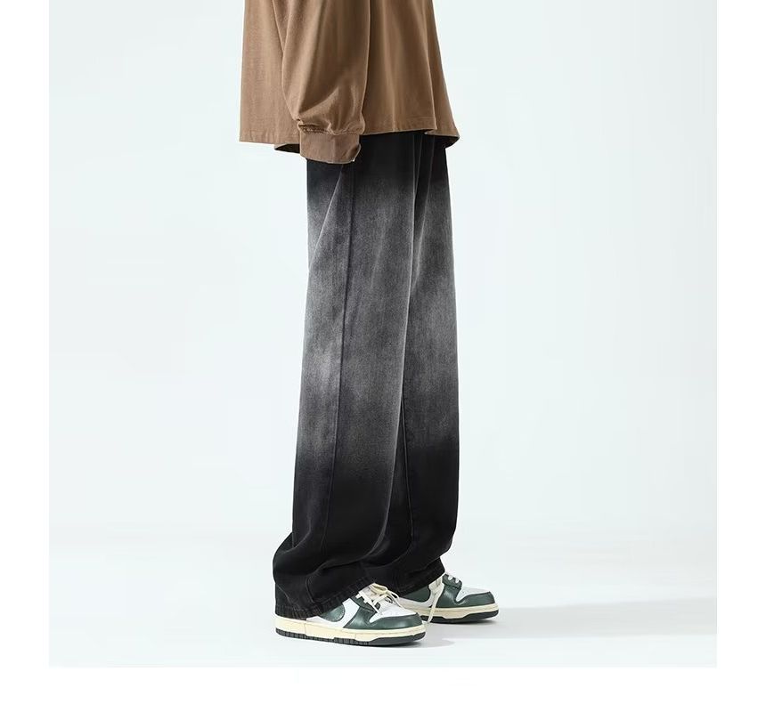 Femilina - Mid Rise Gradient Washed Wide Leg Jeans