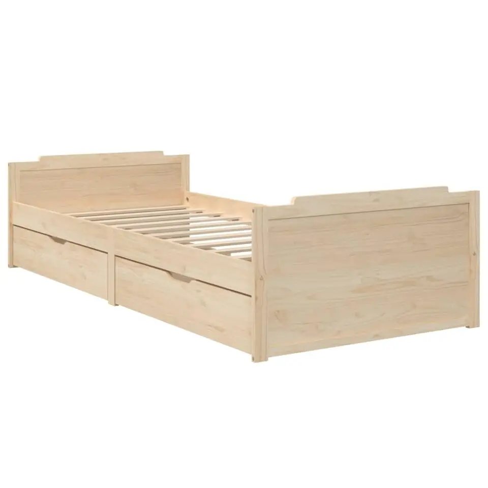 vidaXL - Bed frame met twee lades - Naturel - Massief grenenhout - 90x200 cm