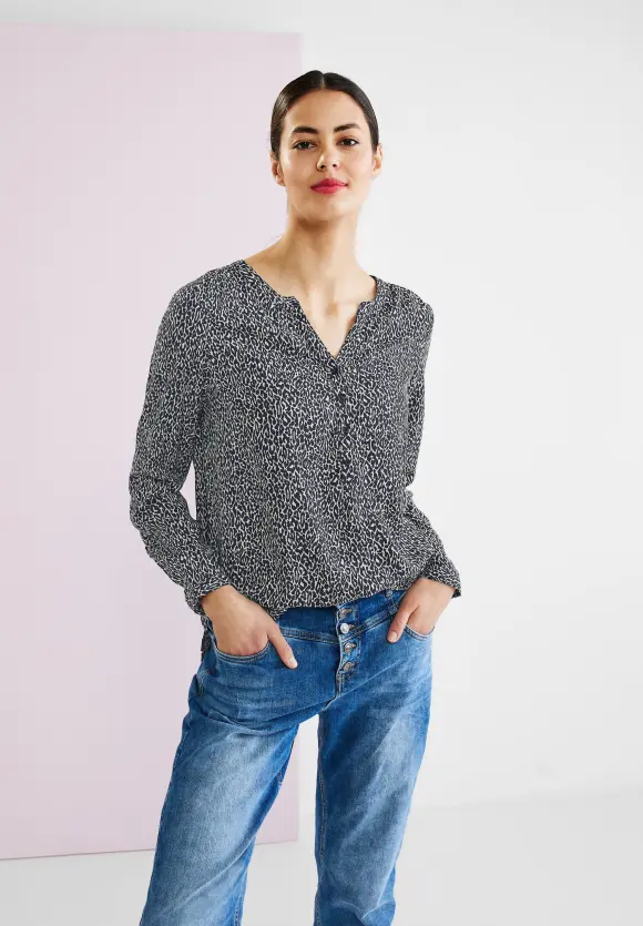Bluse mit kurzer Knopfleiste - deep blue