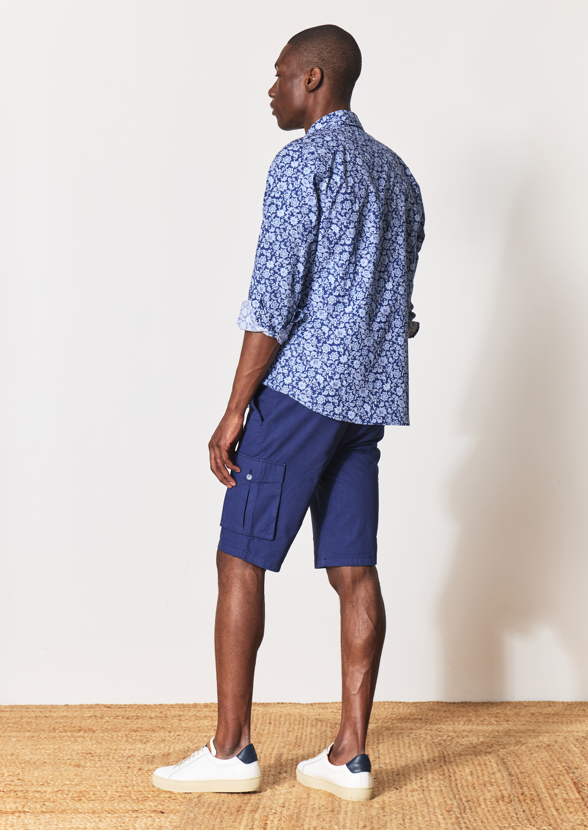 Bermuda cargo en coton uni bleu jeans
