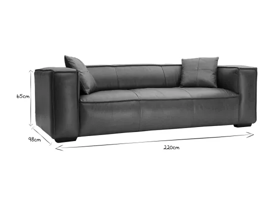 Canapé vintage 3 places cuir marron et bois noir COBAIN
