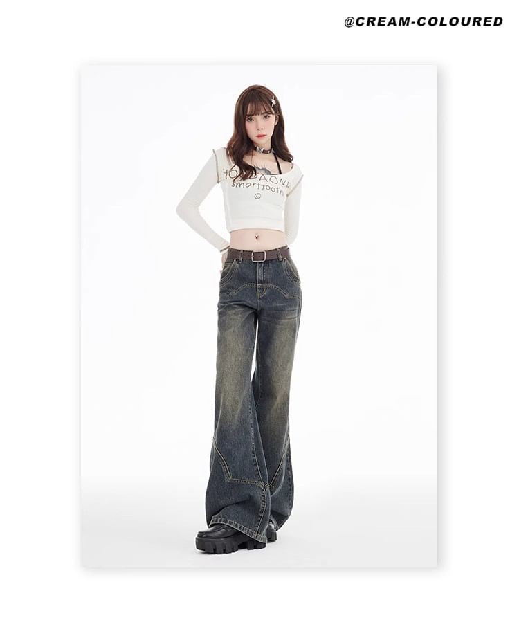 Notica - Low Waist Washed Flared Jeans