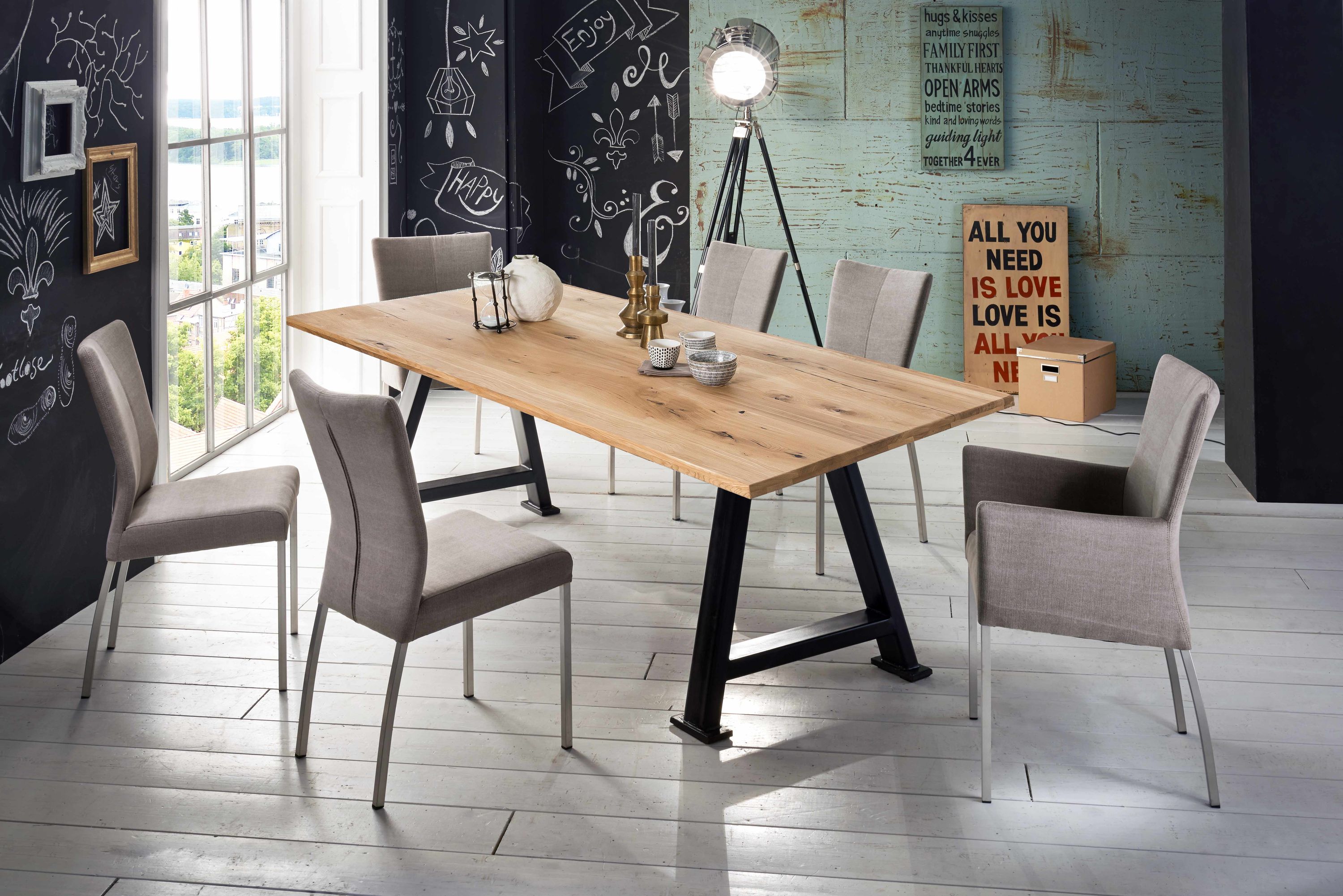 Tisch 220x100cm Wildeiche Metall Holztisch Esstisch Speisetisch Küchentisch