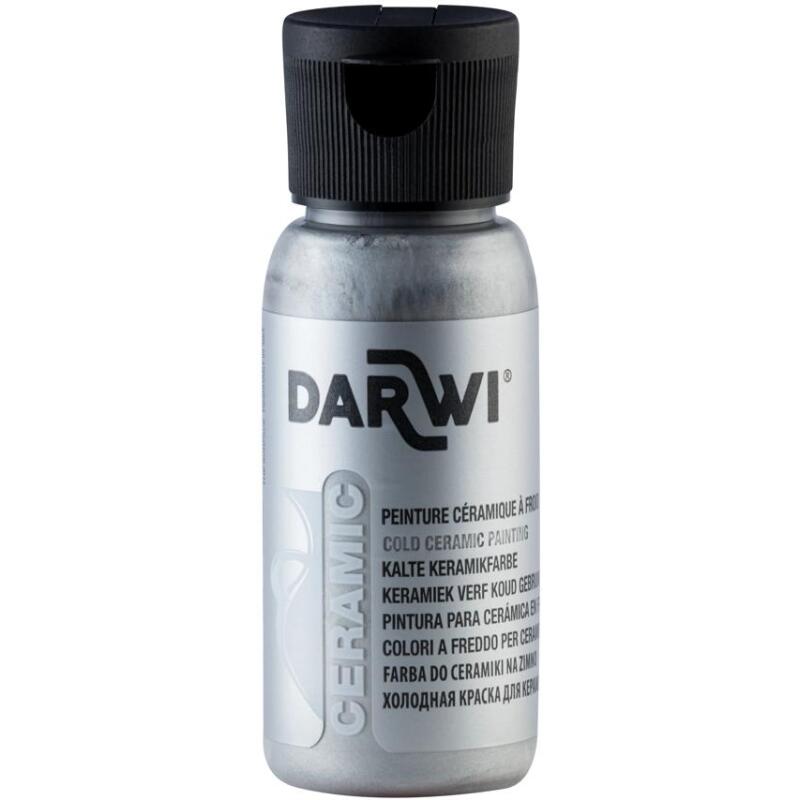 DARWI Flacon de 50 ml de Peinture sur Céramique à Froid - Argent