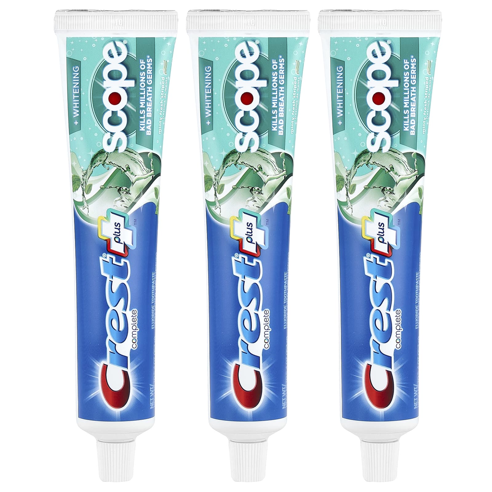 Crest, Complete Plus™, Scope® + Whitening, fluoride tandpasta, Minty Fresh Striped, 3-pack, elk 153 g