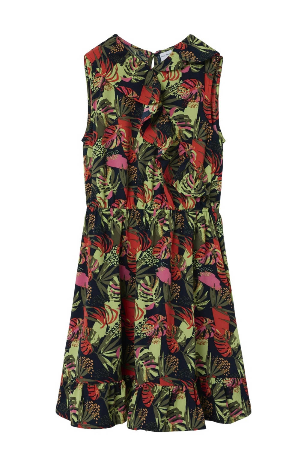 NAME IT jurk NKFVINAYA met all over print en volant donkerblauw/roze/groen