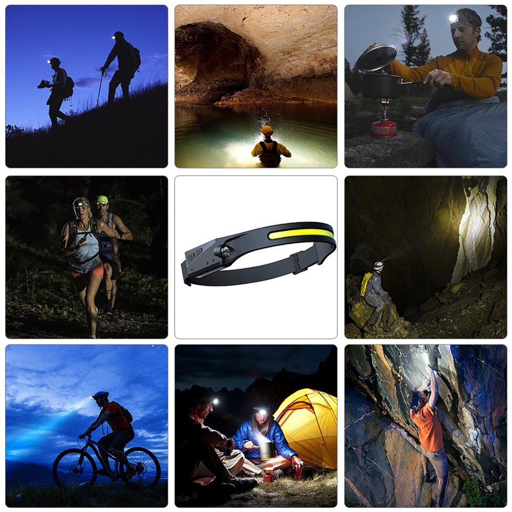 Running Stirnlampe COB LED Kopflampe IPX6 mit 4 Leuchtmodis und Gestensteuerung zum Wandern / Joggen / Radfahren (350 Lumen) - Schwarz