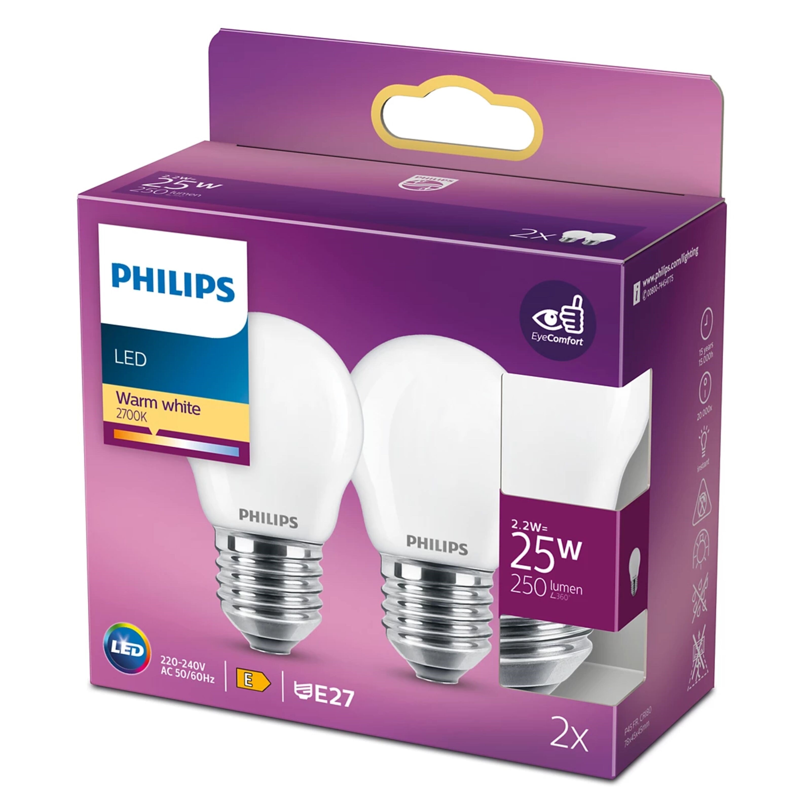 Philips Philips Kuleformet frostet LED-pære E27 250 lm 2-pk.