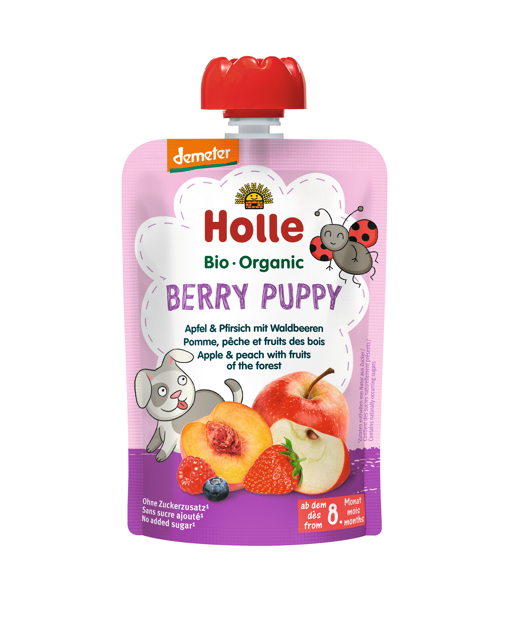 HOLLE Berry Puppy - Pouchy Apfel & Pfirsich mit Waldbeeren 100 g
