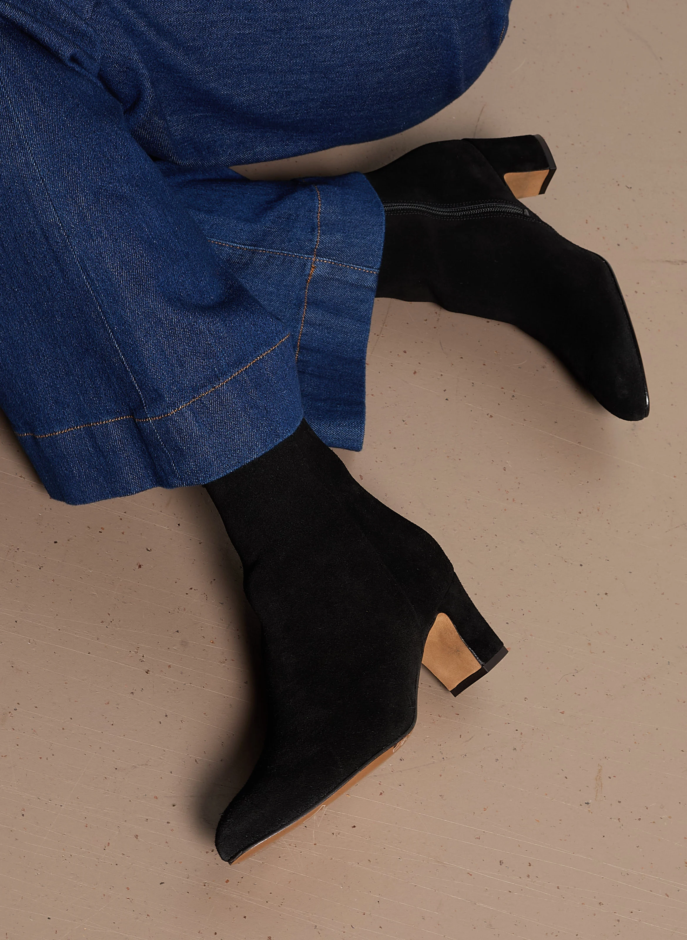 LISE - Bottines en cuir velours | Noir