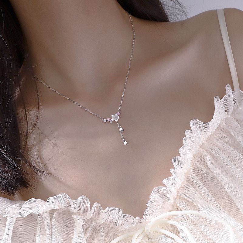 Hansha - 925 Sterling Zilveren Bloemenhanger Lariat Ketting