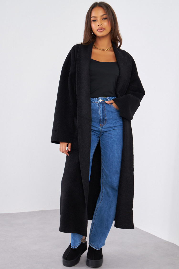 Veste longue noire texturée
