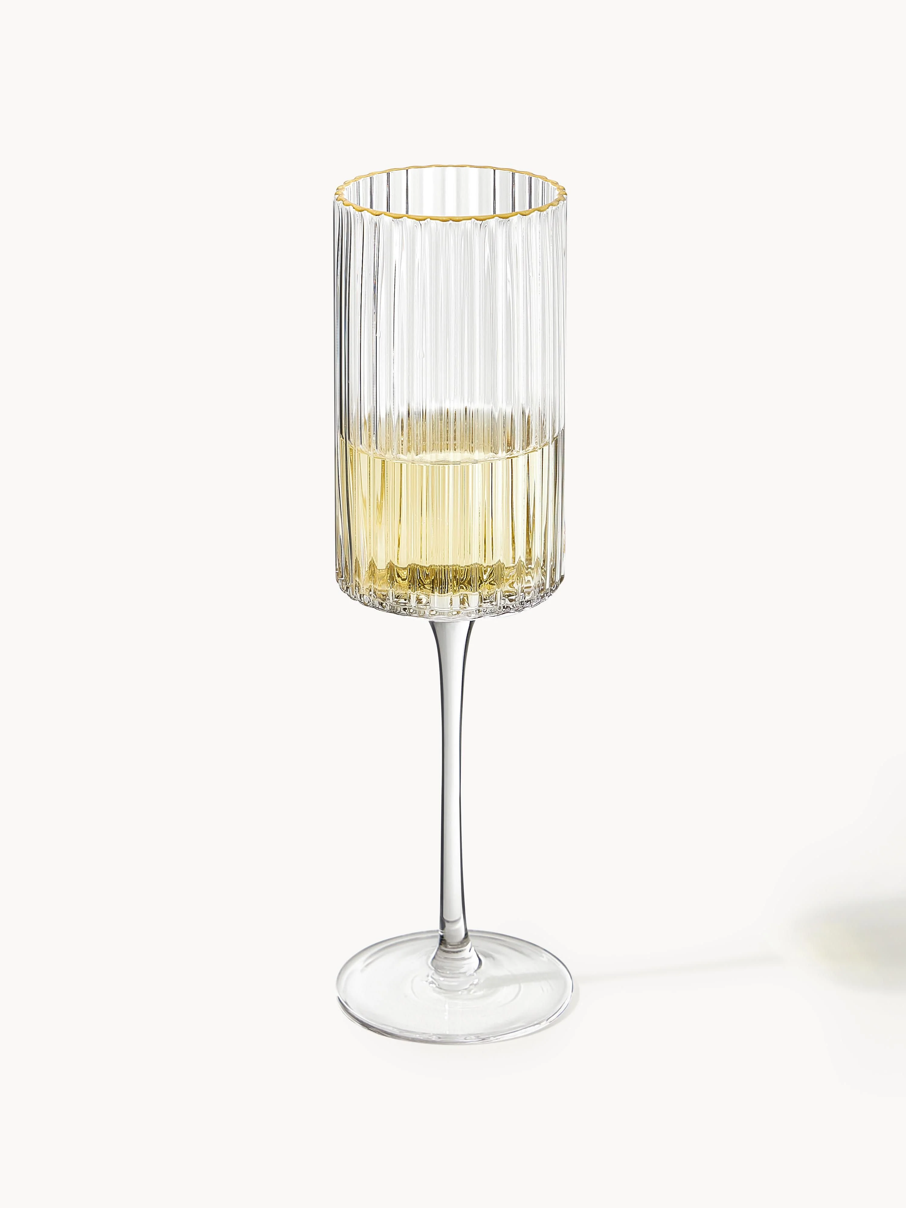 Mondgeblazen champagneglazen Aleo met gouden rand, 4-delig