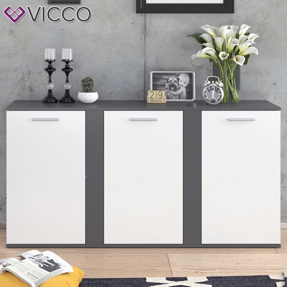 VICCO Sideboard NOVELLI Highboard weiß anthrazit Kommode Anrichte 3 Türen
