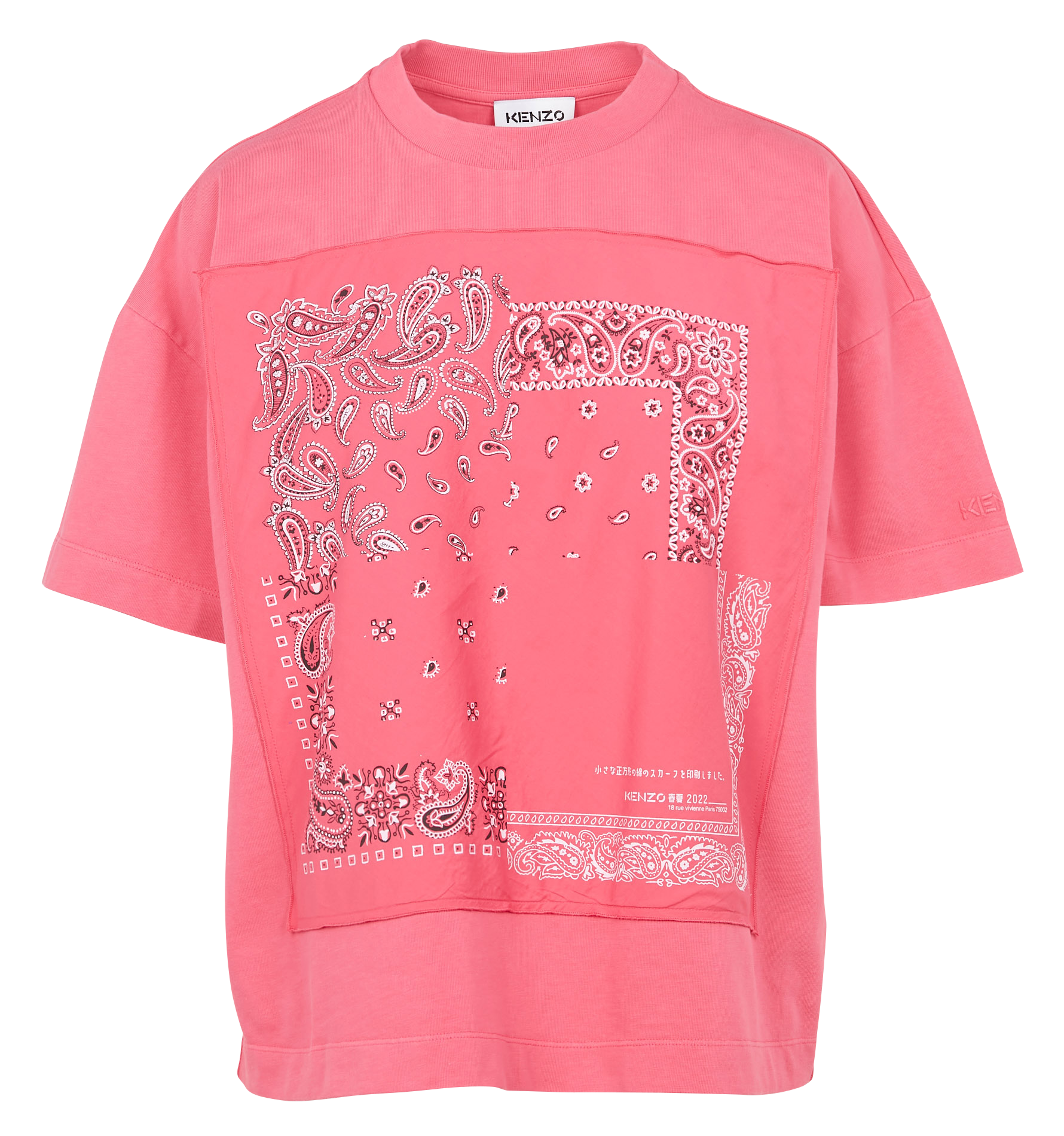 Tee-shirt col rond motif bandana en coton| Rose
