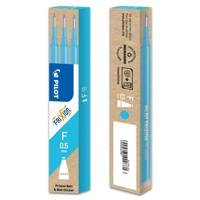 Pilot Frixion Ball - 3 Recharges pour rollers effaçables - 0,5 mm - turquoise