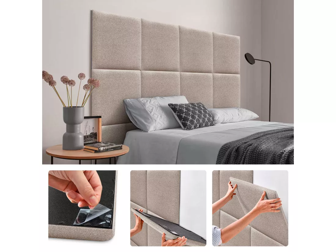 DHOME Lot de 6 Panneaux Rembourrés en Tissu Aqualine Autocollants pour Mur Acoustiques Absorbants Protection contre les Chocs (Sable, 60x60cm, x6)