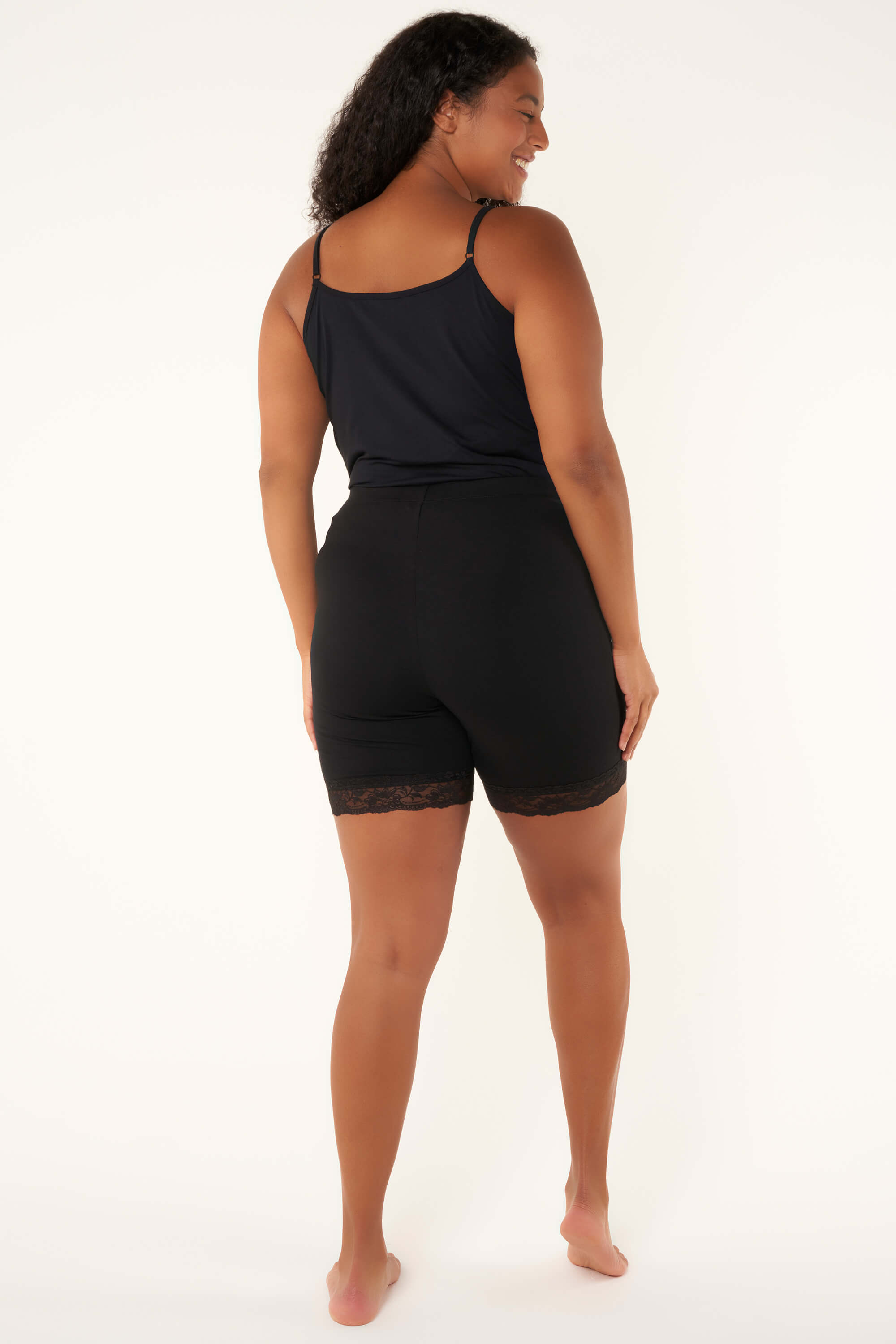 Korte legging met kant Zwart
