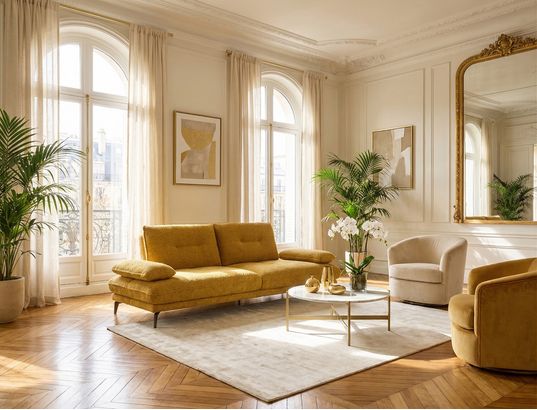 CONCEPT1 - Canapé tissu Symphonia 2 pl jaune 166x105x92 dos avance recul