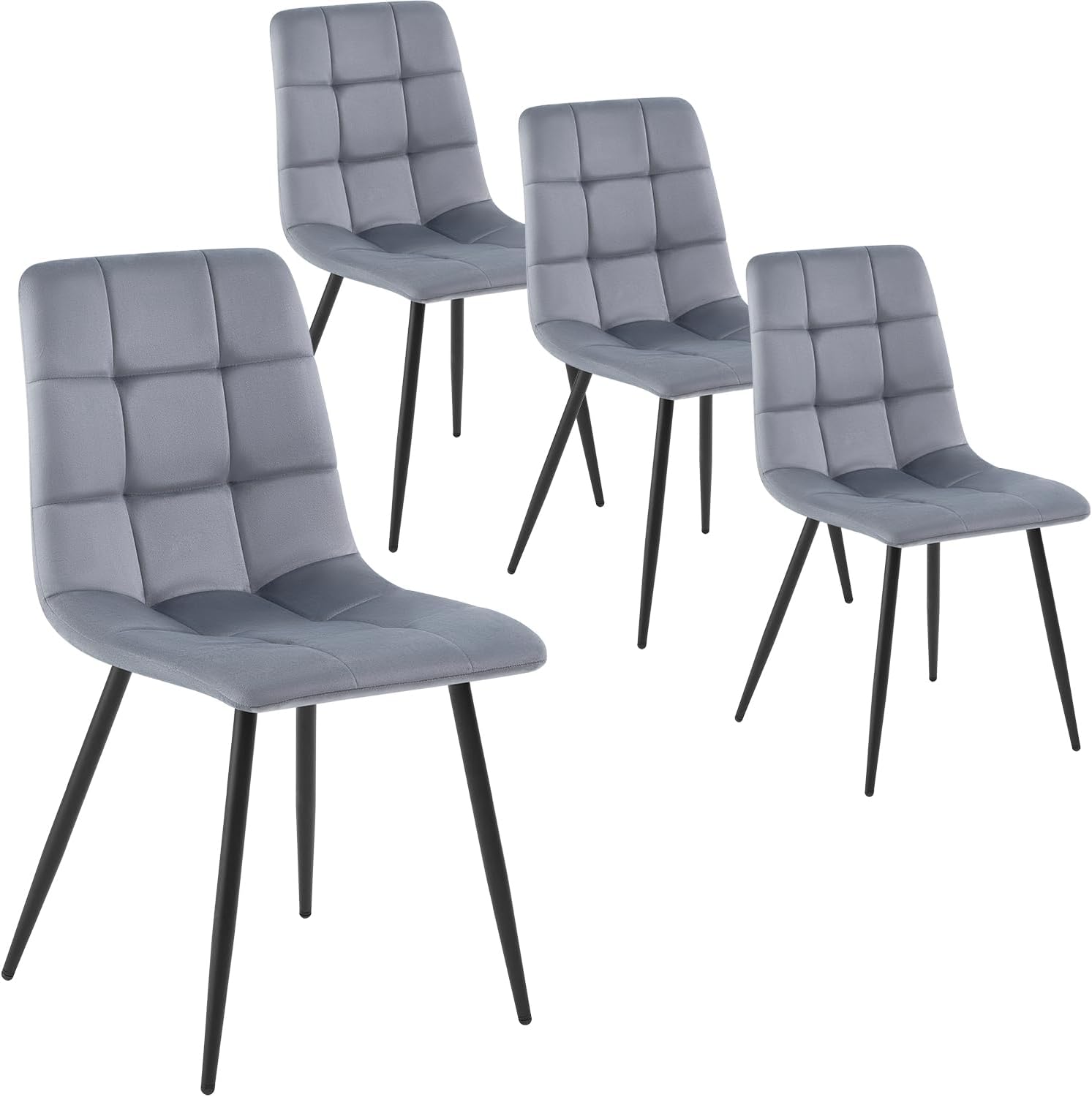 DUMOS Esszimmerstühle 4er Set, für Wohnzimmer Küche Esszimmer, Küchenstühle Gepolstert mit Rückenlehne, Sitzfläche aus Samt, Polsterstuhl mit Metallbeinen, bis 150 kg Belastbar, Dunkelgrau