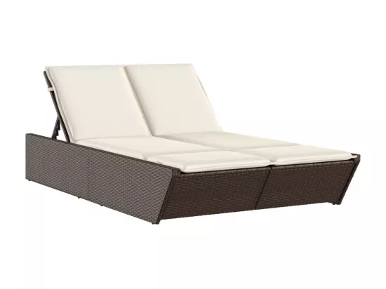 Chaise longue double avec coussins marron résine tressée