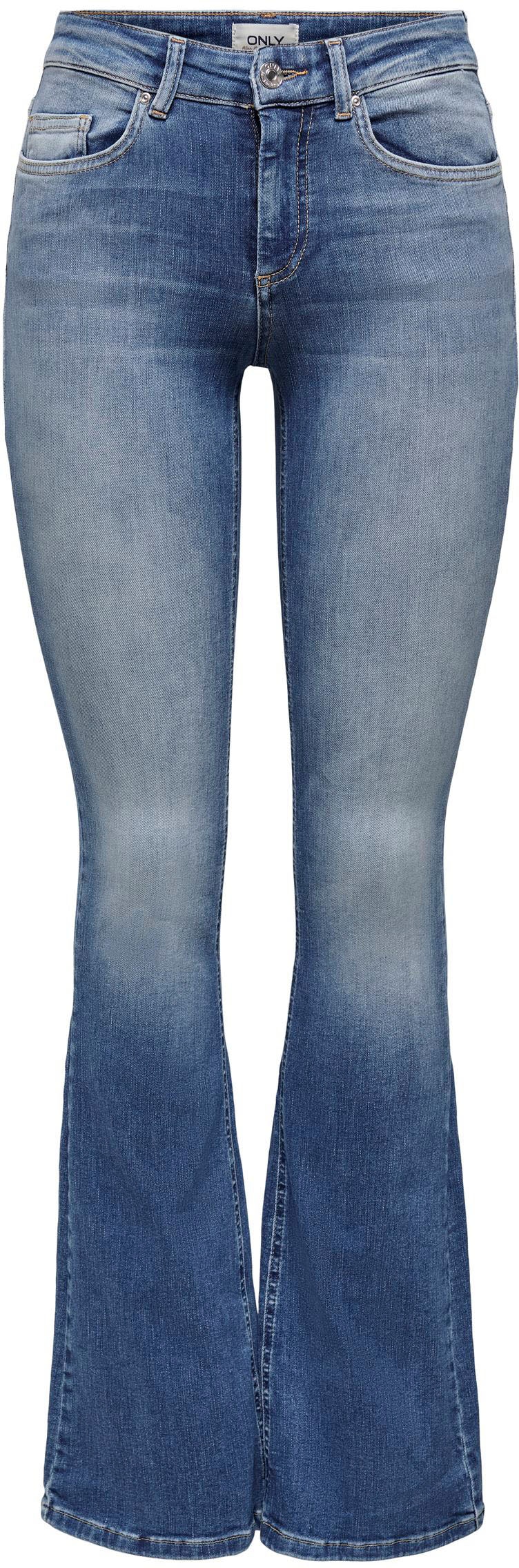 ONLY Bootcut-Jeans »ONLBLUSH – Bootcut-Jeans mit Mid Waist für bequeme Silhouette«, Abriebeffekte, modisch, bootcut fit, Eingrifftaschen, unifarben