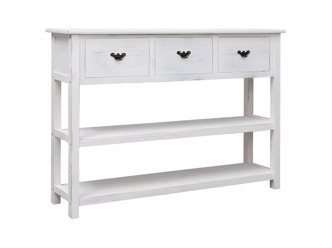 Console blanche antique 108x30x76 Bois de Paulownia massif