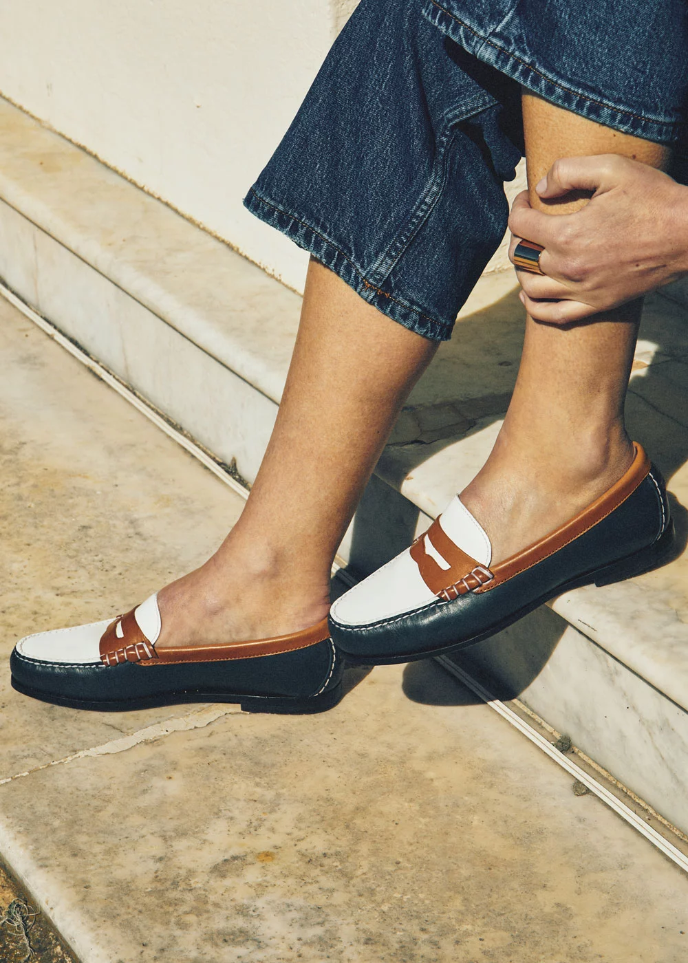 MOCASSIN WINTER MOC CUIR TRICOLORE MARINE