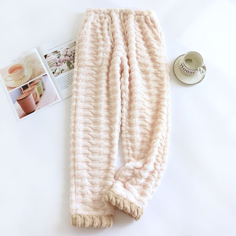 MelMount - Trekkoord taille tweekleurige koraal fleece rechte pijp pyjamabroek