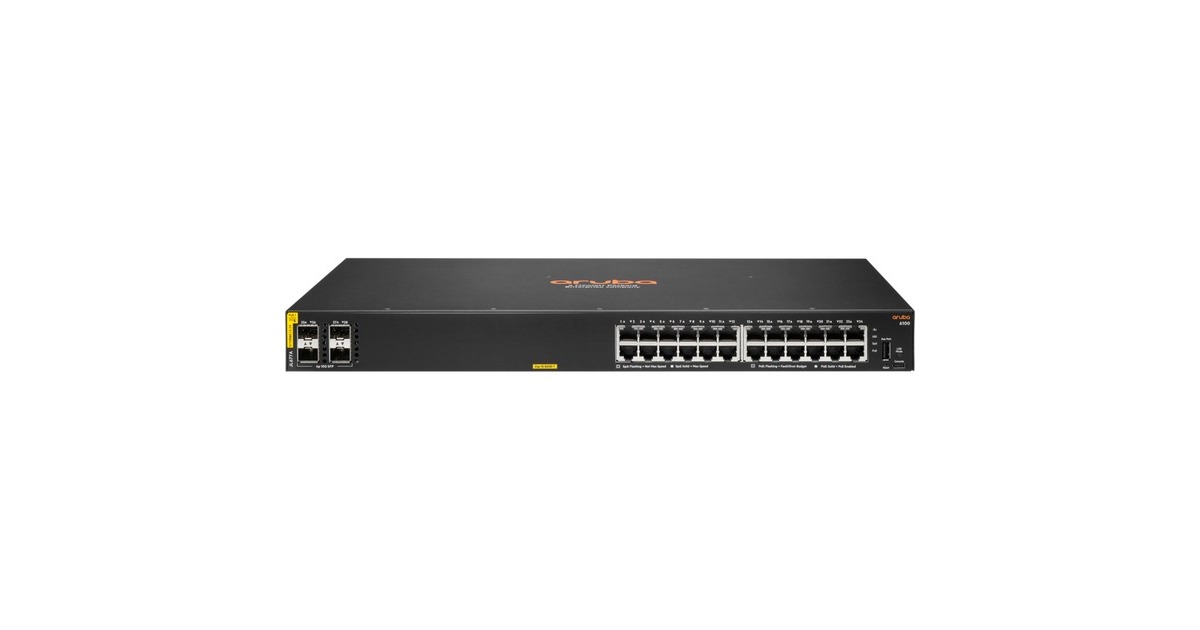 Hewlett Packard EnterpriseAruba CX 6100 24G CL4 PoE 4SFP+ switch  (Zwart, 370 Watt PoE, 1U)