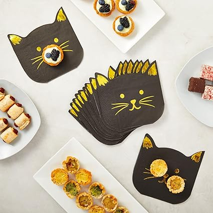 (16er Set) 31x33cm Einweg Servietten Party Tisch Dekoration Katzen Design - Schwarz / Gold