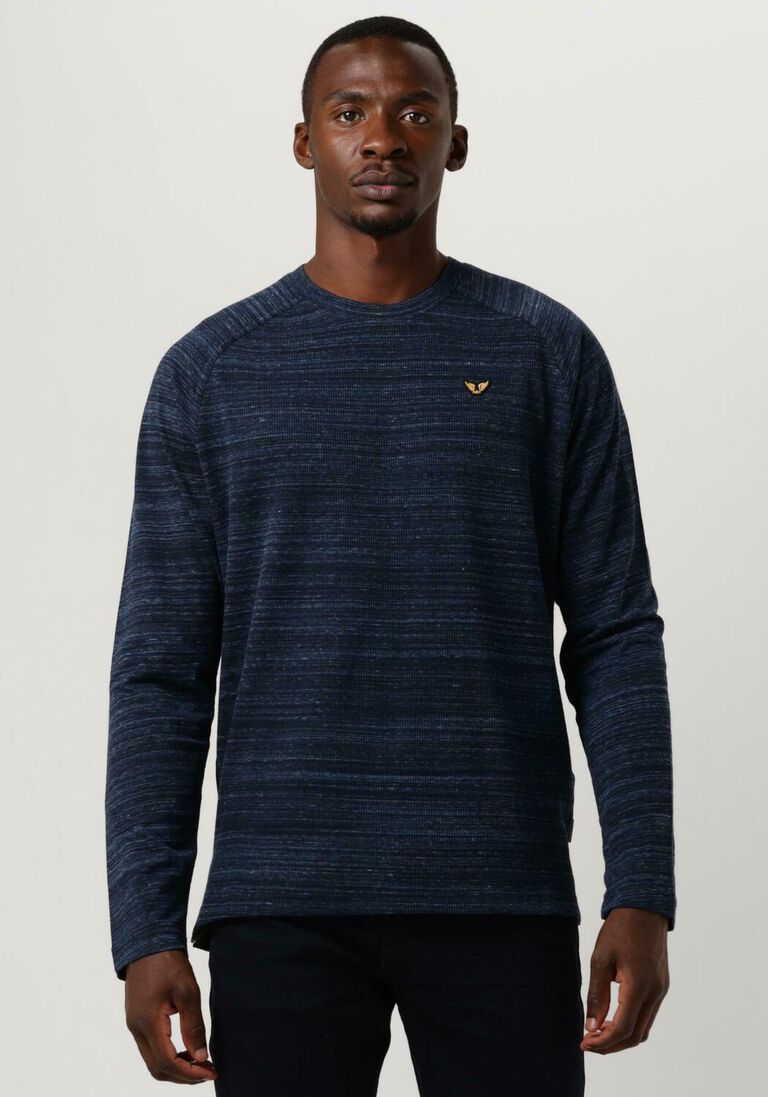 PME LEGEND donkerblauwe pme legend trui long sleeve grandad waffle jersey