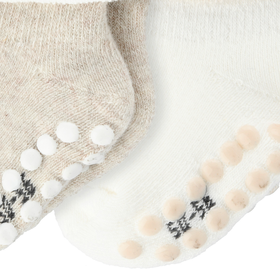 Topomini 2 Paar Newborn Stoppersocken mit Umschlag weiss / beige