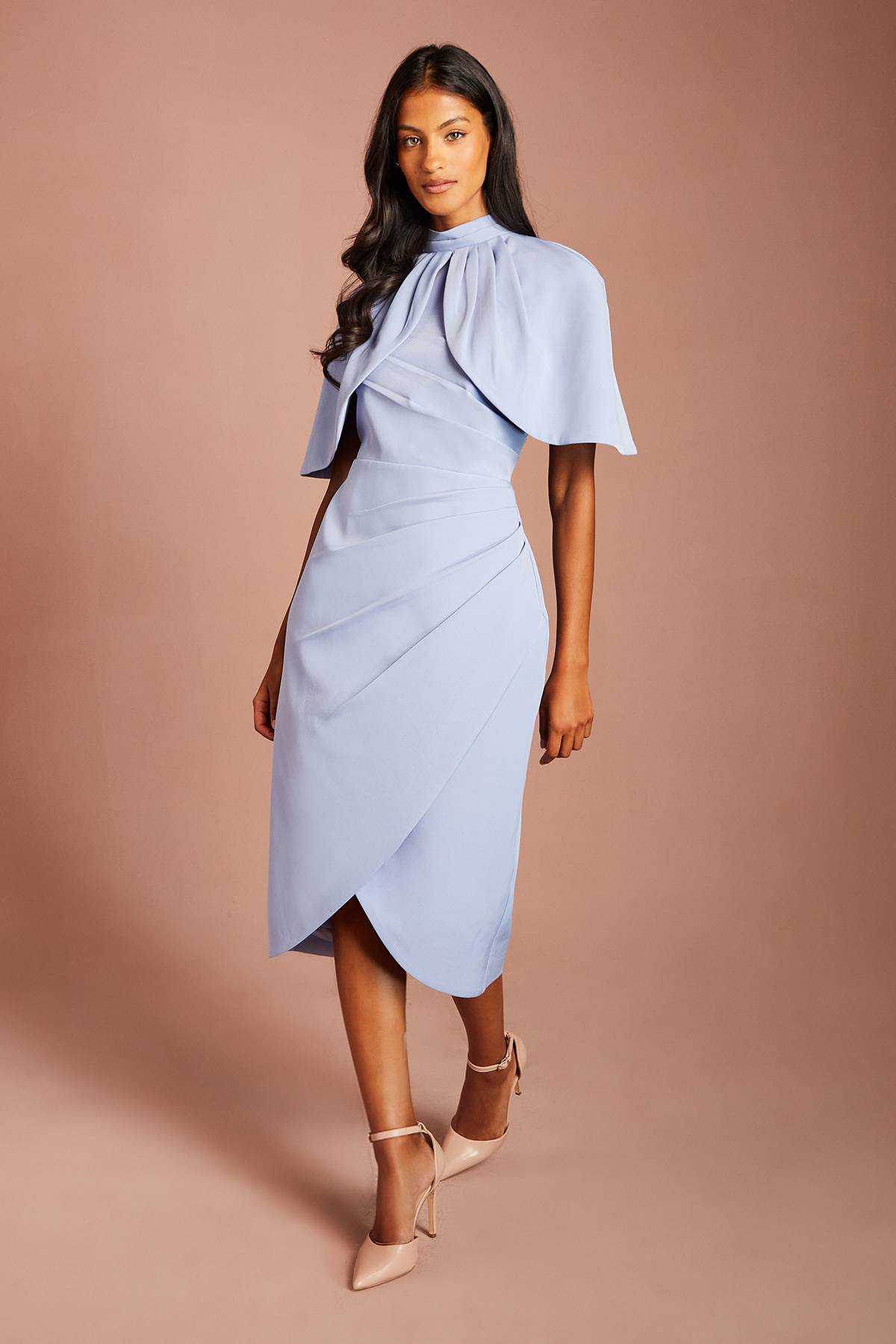 Coast Robe Midi Petite À Manches Cape Et Jupe Portefeuille