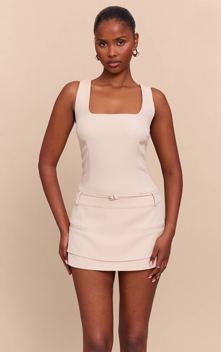 Beige Combi-short Jupe-short Avec Détail Ceinture Tissée