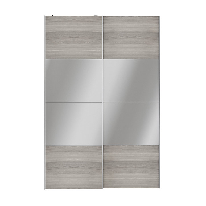 Portes de placard coulissantes 2 vantaux panneaux effet chêne grisé et miroir GoodHome Atomia H. 225 x L. 150 x ép. 5,5 cm