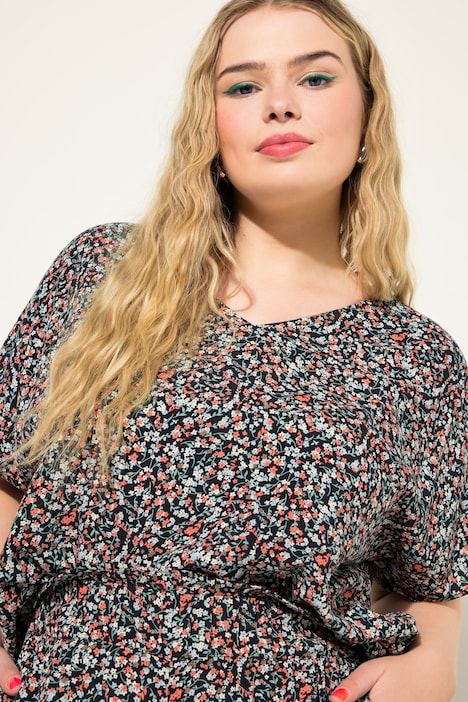 Blusenshirt, oversized, Flower Print, V-Ausschnitt