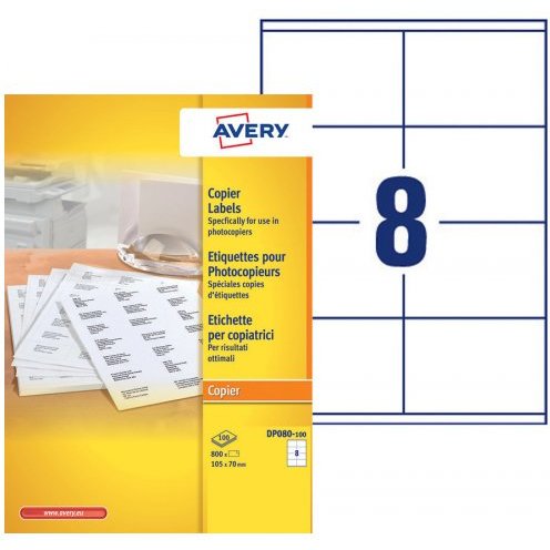 Etiquettes copieur avery format 105 x 70 mm coloris blanc boîte 800 unites