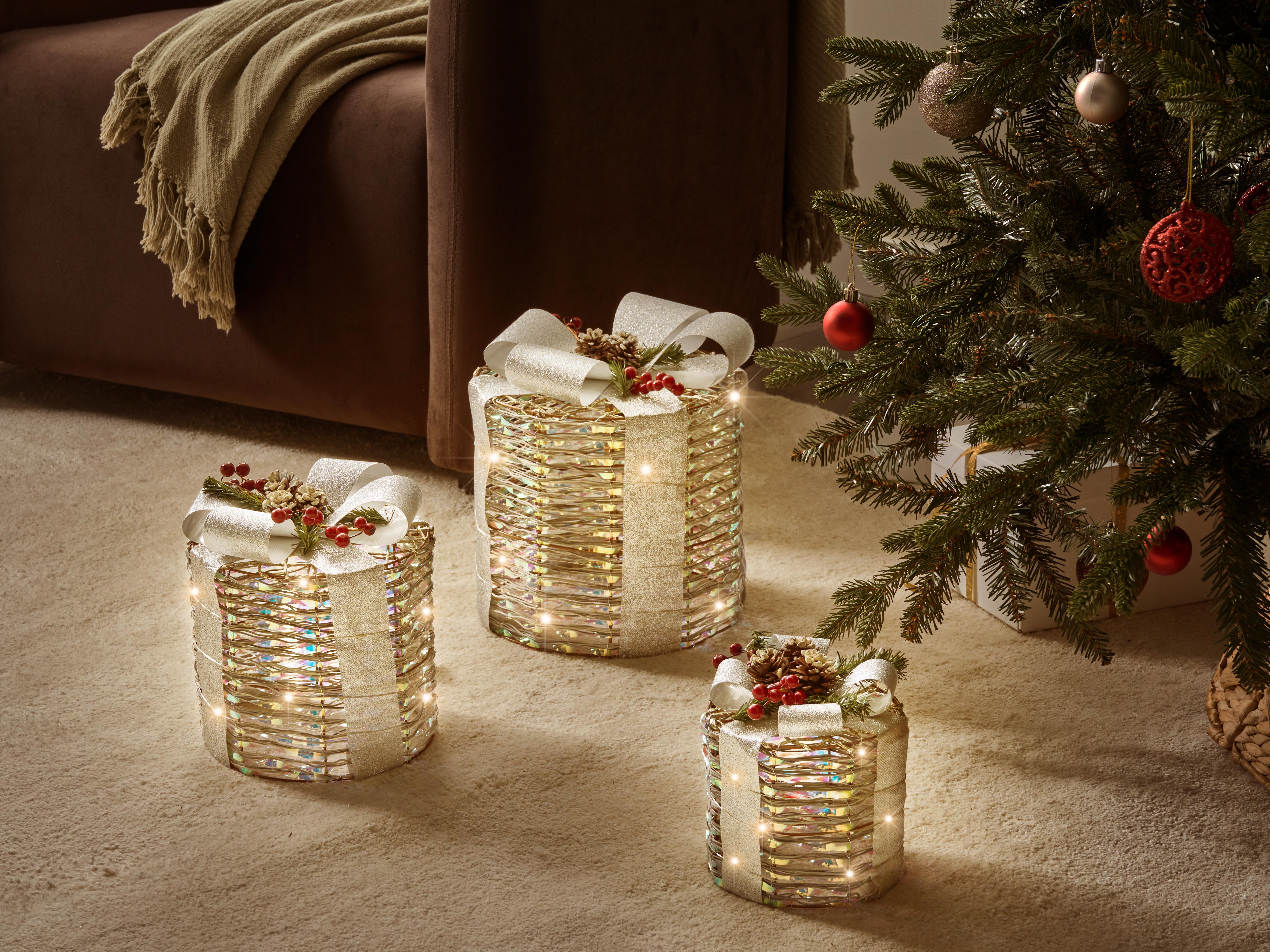Set van 3 kerstdecoraties LED JULSO Kerstcadeaus 20/25/30 cm Zilver