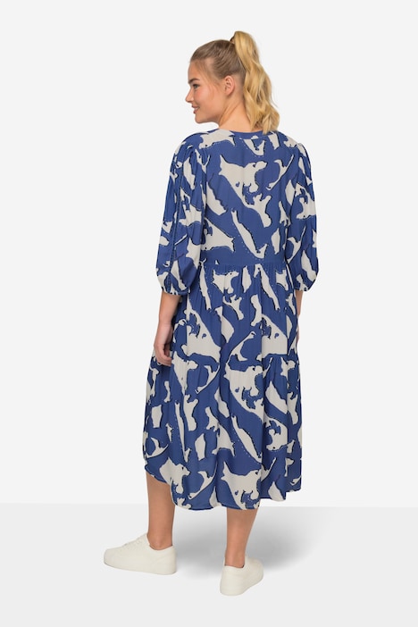 Kleid, A-Line, allover Print, Tunika-Ausschnitt, 3/4-Ärmel, OEKO-TEX