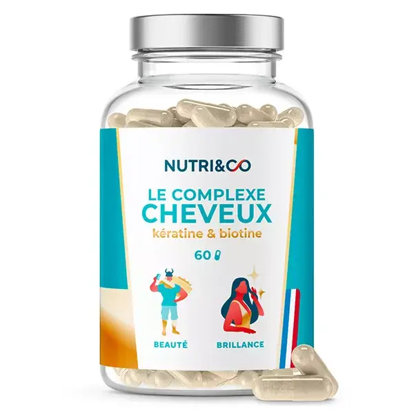 Nutri&Co Complexo de Queratina e Biotina para Cabelo, Unhas e Cabelo - 60 cápsulas