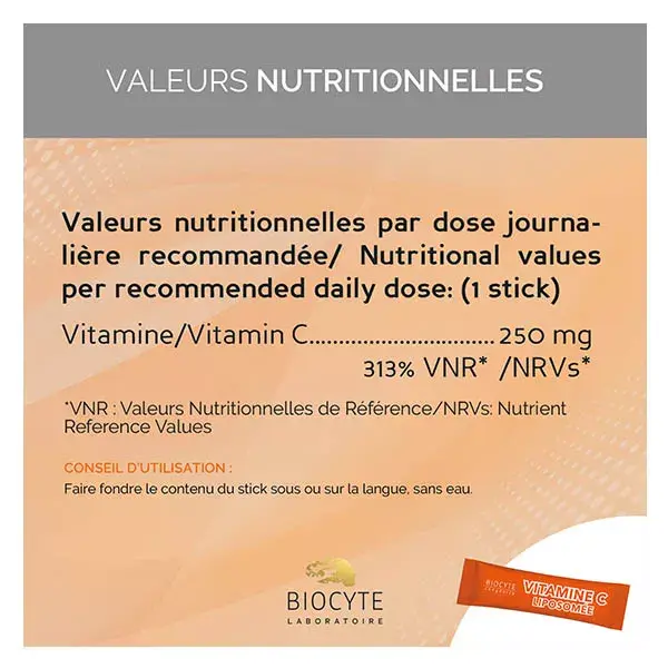 Vitamina C lipossomal Biocyte para fadiga e sistema imunológico - 10 sachês