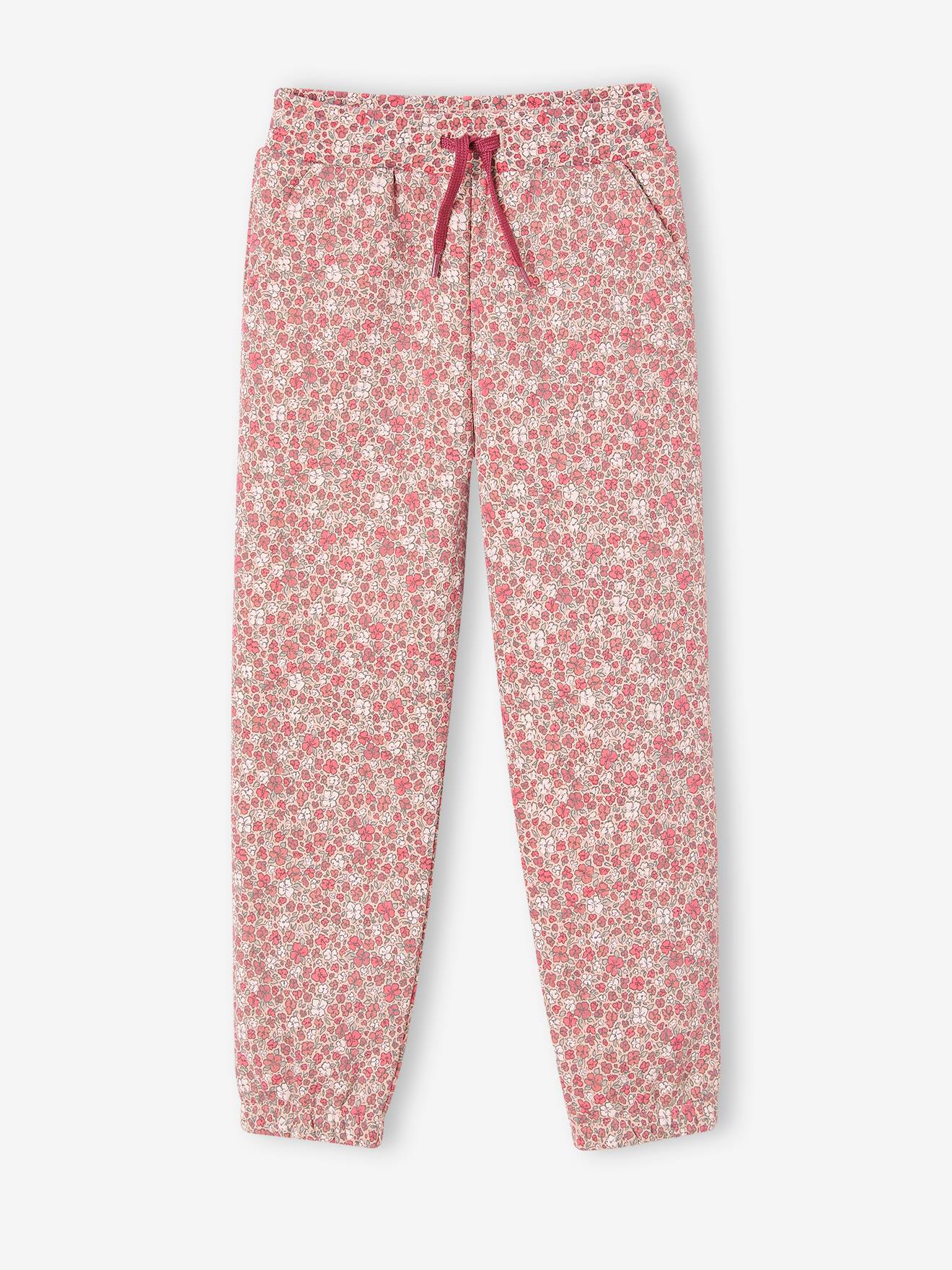 Calça de moletom rosa com estampa floral para meninas