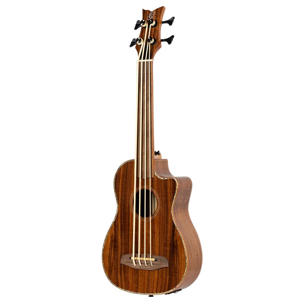 Ortega CAIMAN-FL-GB Lizard Series Short Scale Uke Bass Natural fretloze E/A bas ukelele met gigbag