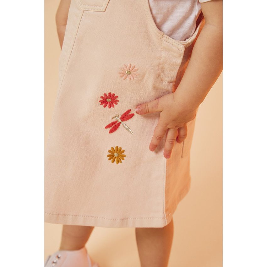 Robe en denim avec broderies fleurs pour bébé fille - Rose