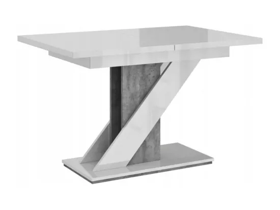 TABLE A MANGER EXTENSIBLE EVAN - BLANC LAQUE ET BETON 120 - 160 CM