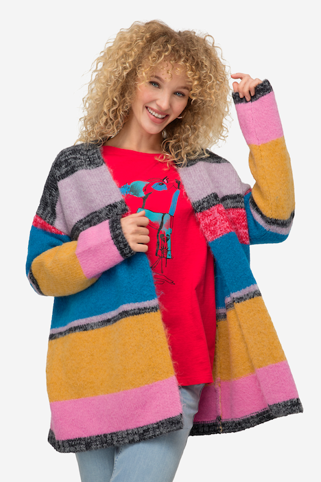 Strickjacke, multicolor, offene Form, Langarm