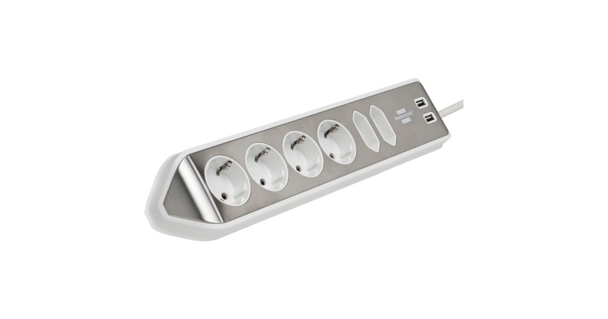BrennenstuhlEstilo hoekstopcontact 4-voudig met USB-oplaadfunctie stekkerdoos  (Wit/roestvrij staal)